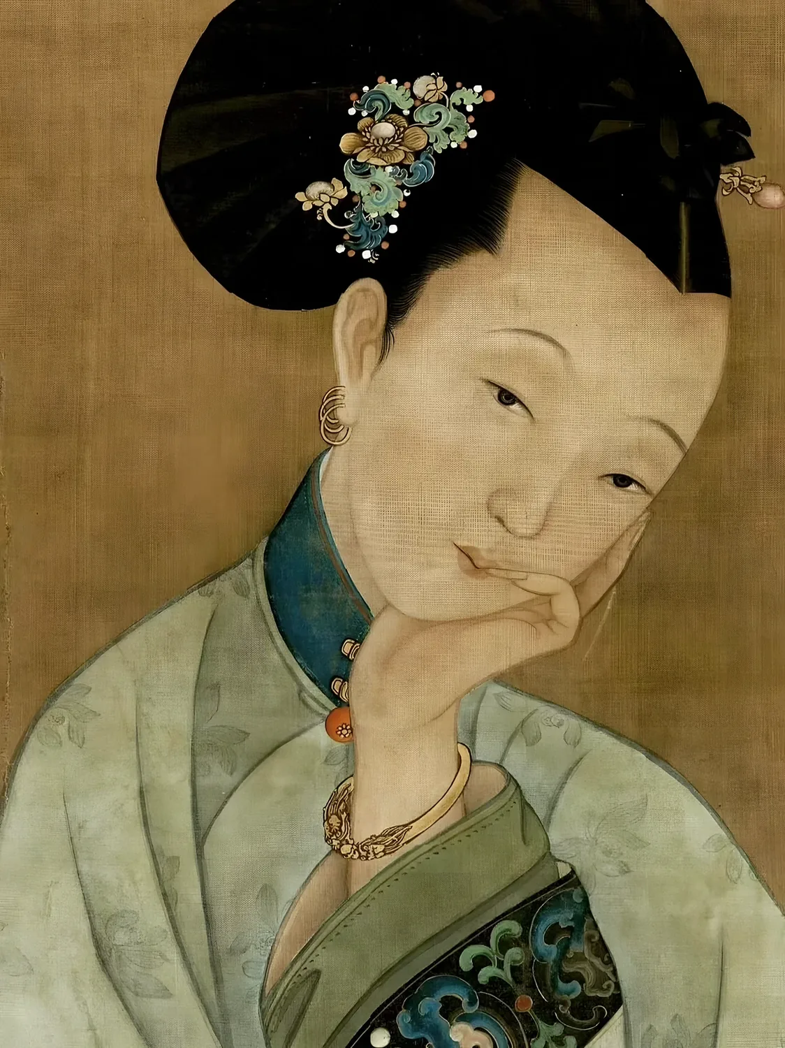 清代仕女 · 点翠头面与金镯