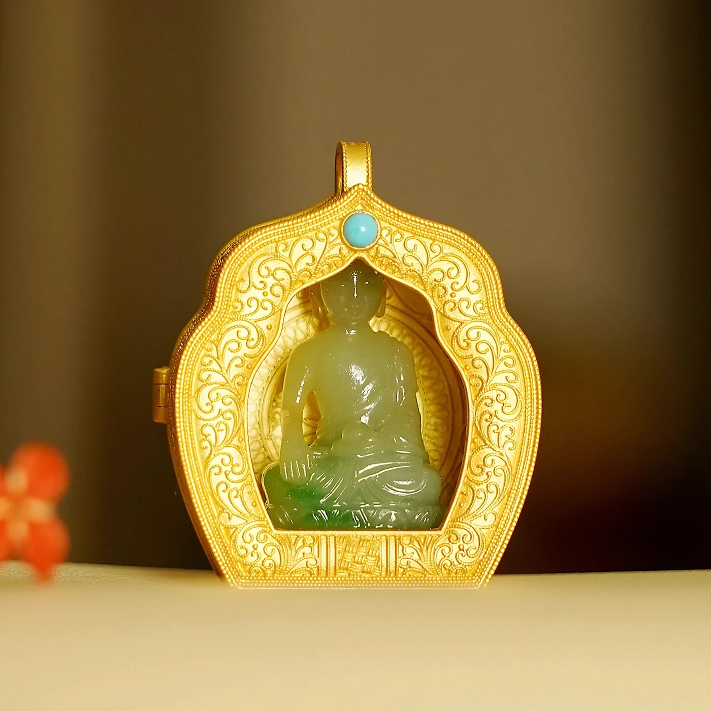 金花丝嘎乌盒翡翠佛